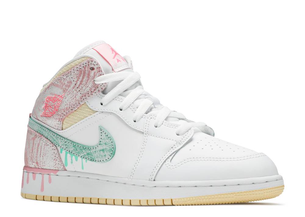 Air Jordan 1 Mid Se Gs Peinture Goutte à Goutte Blanc Suisse