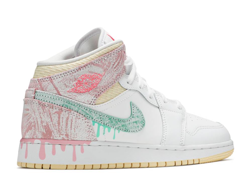 Air Jordan 1 Mid Se Gs Peinture Goutte à Goutte Blanc Suisse