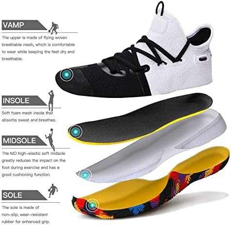 Ashion Chaussures De Basket-ball Pour Enfants Baskets De Basket-ball Pour Garçons Et Filles Blanc Suisse