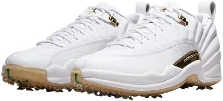 Air Jordan 12 Low Retro Hommes Chaussures De Golf Blanc-blanc-or Suisse