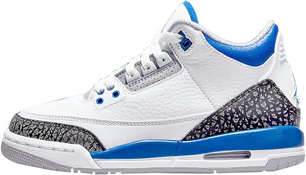 Gros Enfants Air Jordan 3 Retro Blanc-racer Bleu-noir Suisse