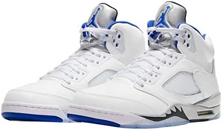 Homme Air Jordan 5 Retro Furtif Blanc-bleu-gris Suisse